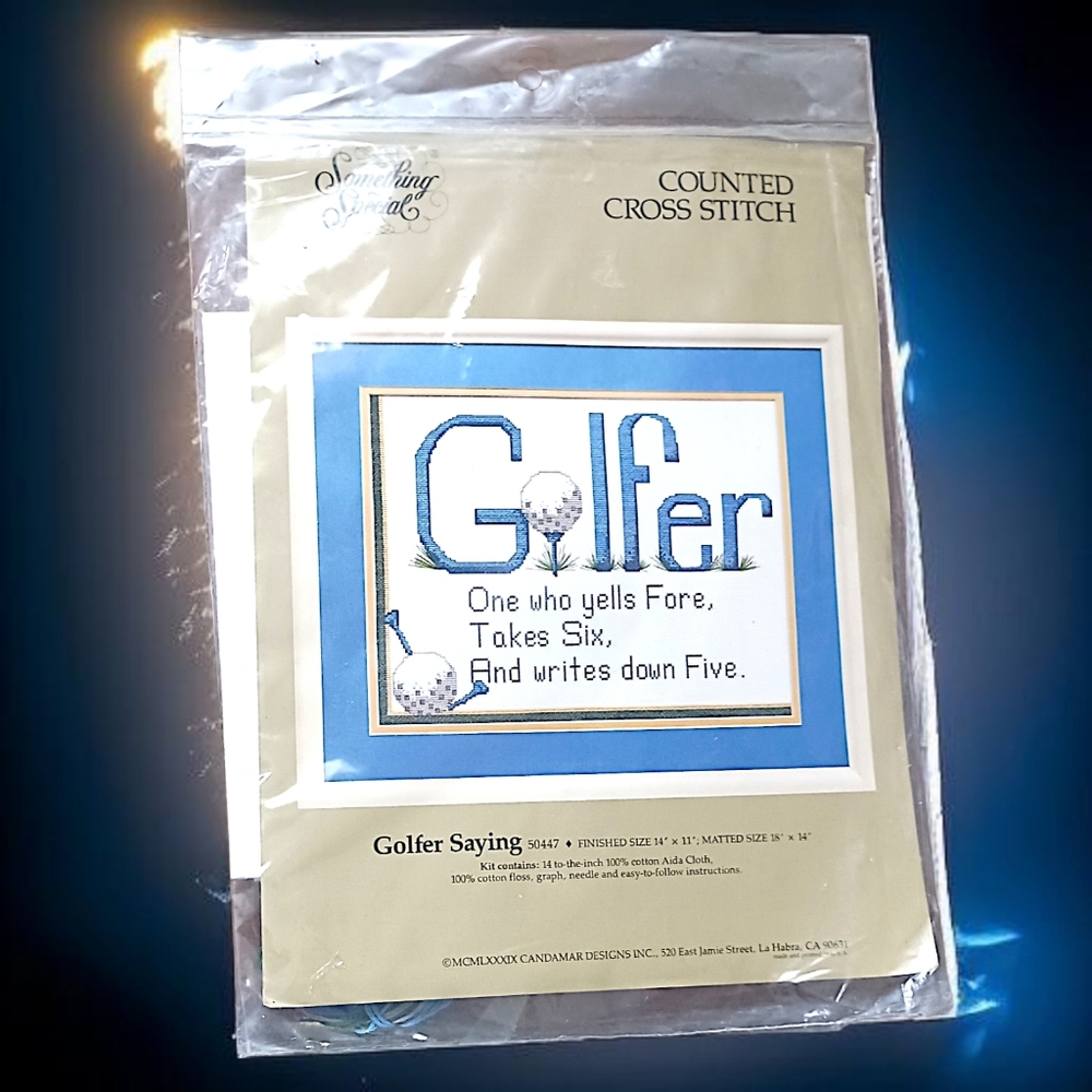 Candamar Golfer Cross Stitch Kit NEW Golf Tee Ball Fairway USA Made Needle Floss